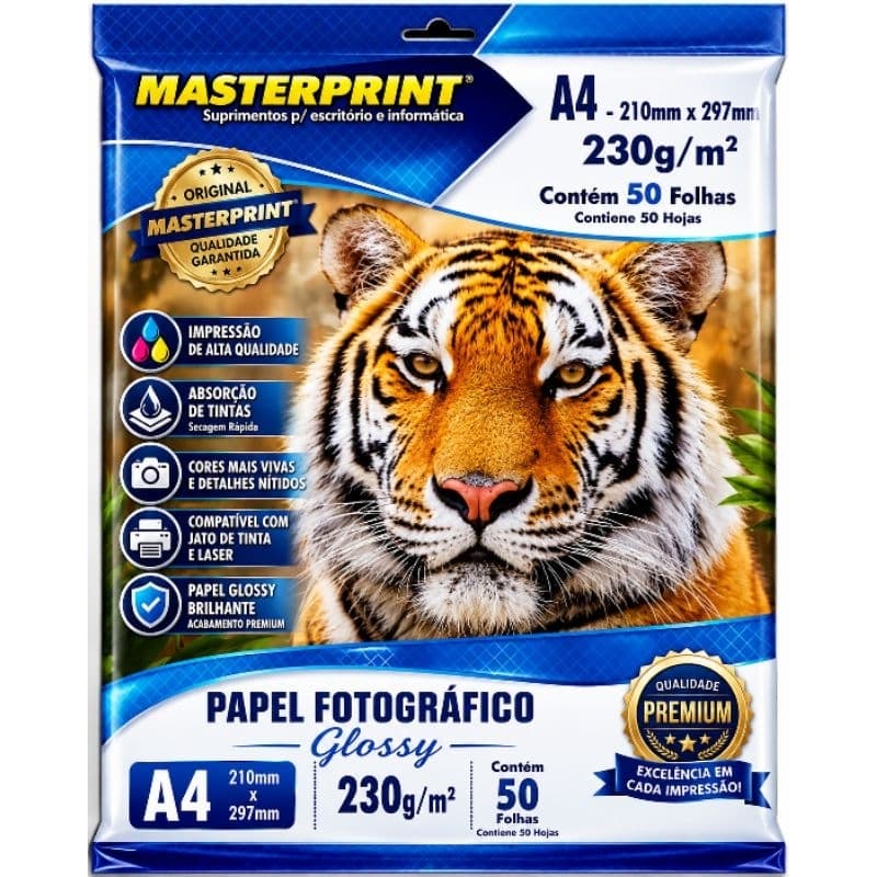 papel fotográfico glossy 230g A4 masterprint.