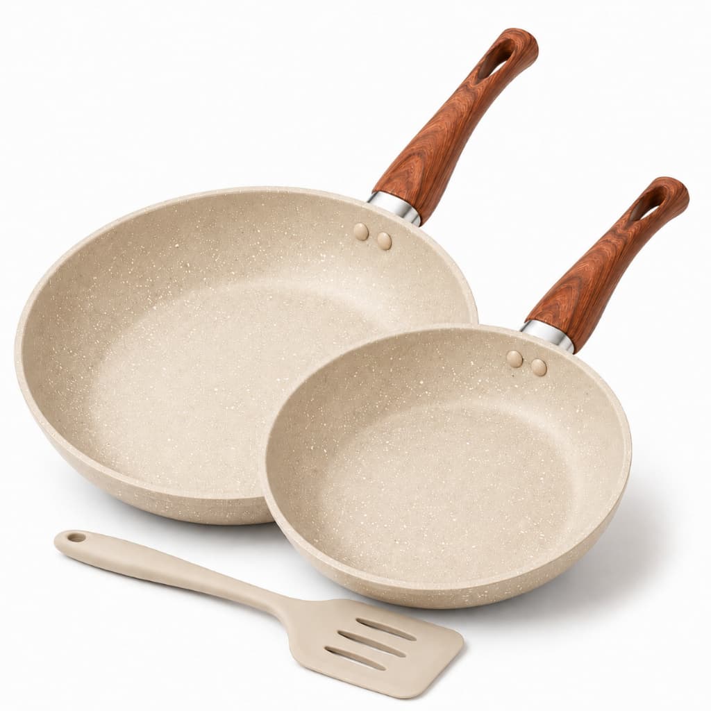 Kit 2 Frigideira Cerâmica Antiaderente 20cm + 24cm + Espátula Brinde Fogão Cooktop Indução E Gás