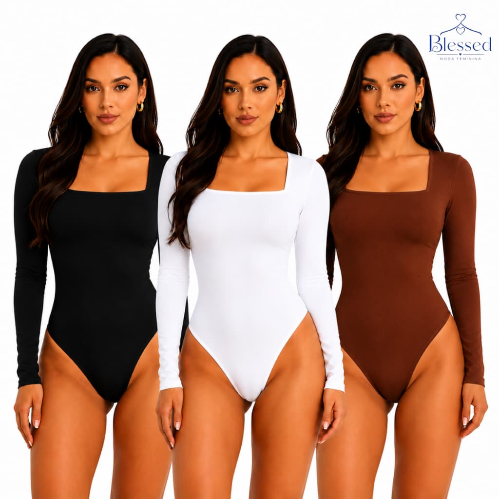 Body Feminino Manga Longa Decote Quadrado Segunda Pele