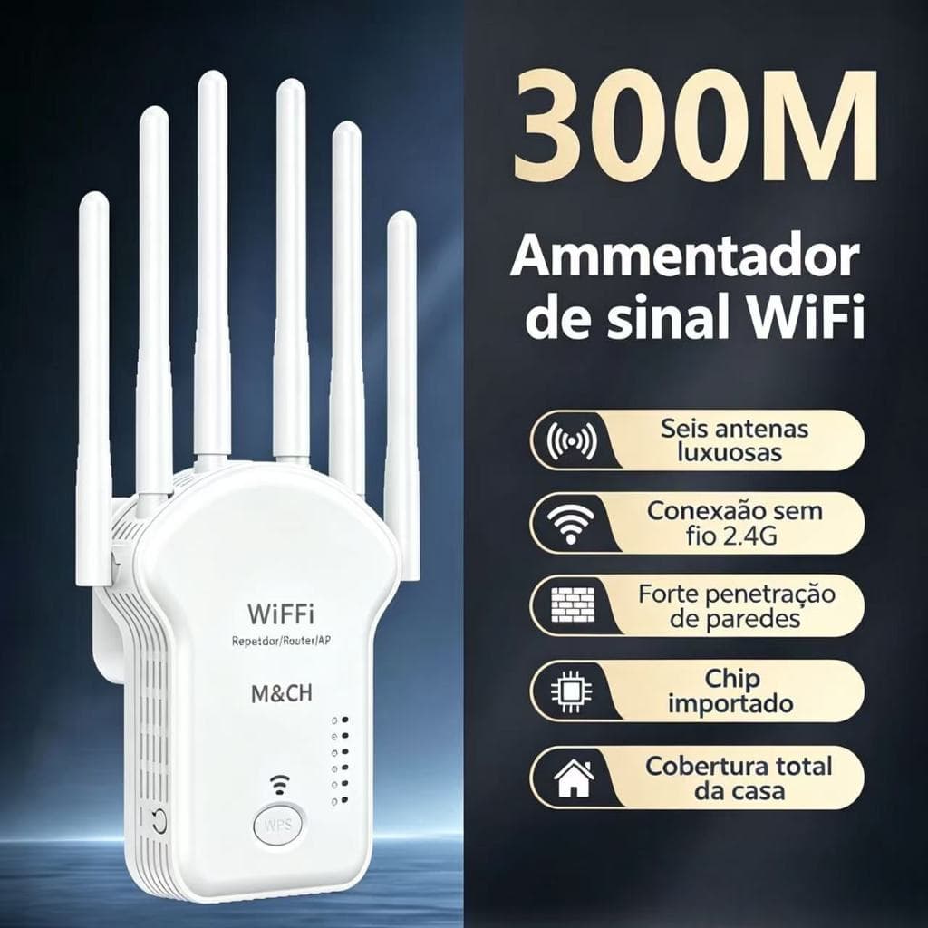 Repetidor Wifi 1200m 6 Antenas 3 in 1 functios 2.4g Roteador Amplificador De Sinal e Modem 300MBPS LUIZA