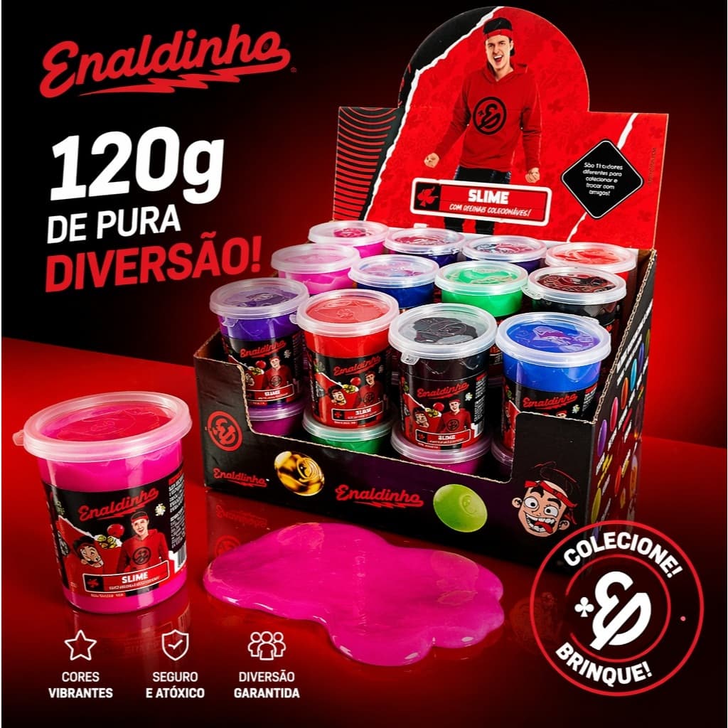 Kit 40 | 30 | 24 | 21 | 18 | 15 Slime Enaldinho com bolinha pula-pula colecionável 120 gramas - Toys