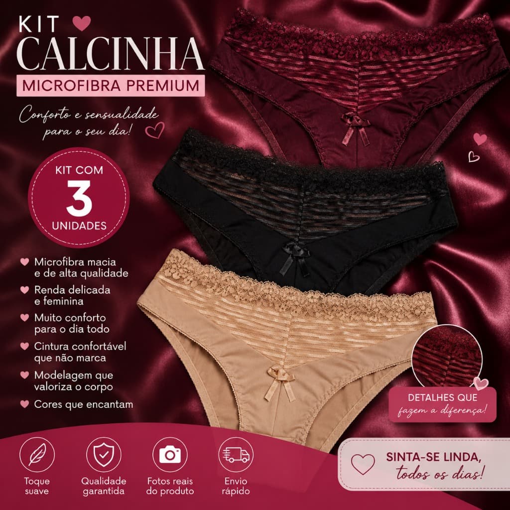 Kit com 5 Calcinhas Tipo Tangão em Renda e Lycra - Calçola Mayara - 0786