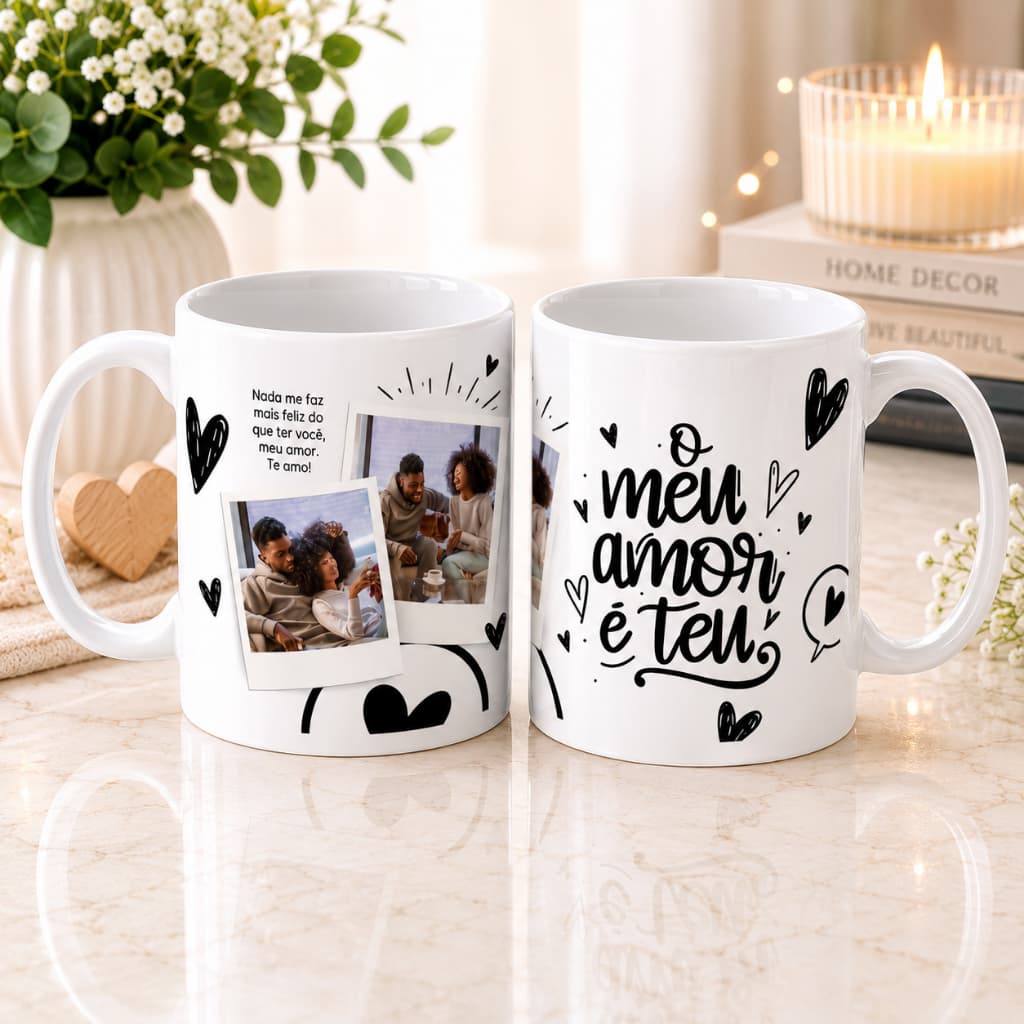 Caneca com Foto Casal Namorados Personalizada Presente Romântico Xícara