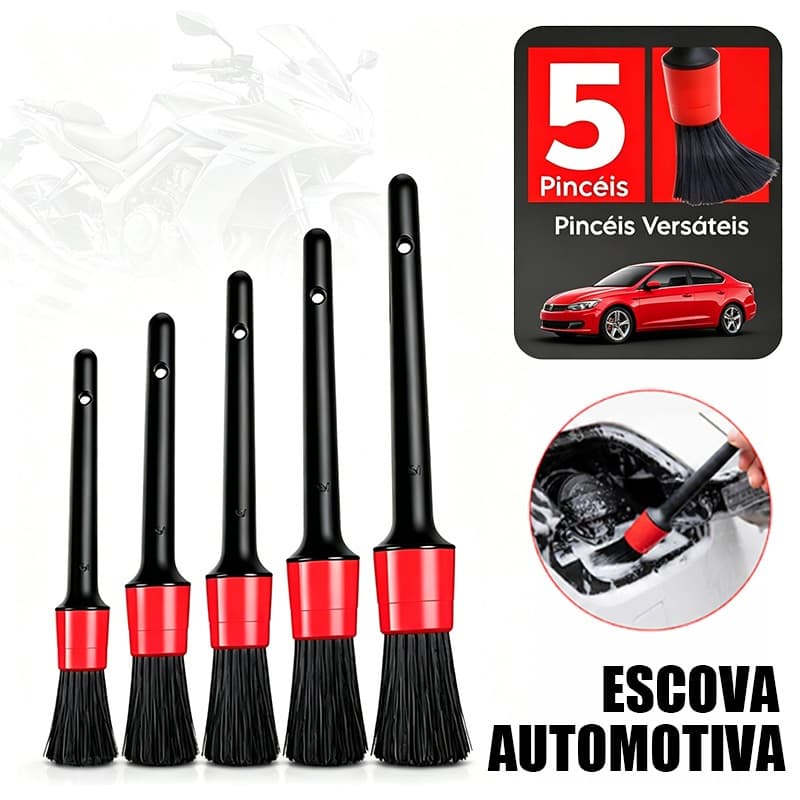 Kit 5 Pincéis Limpeza Automotiva Detalhamento Nylon Premium Cerdas Firmes Interior Motor Roda Ferramentas