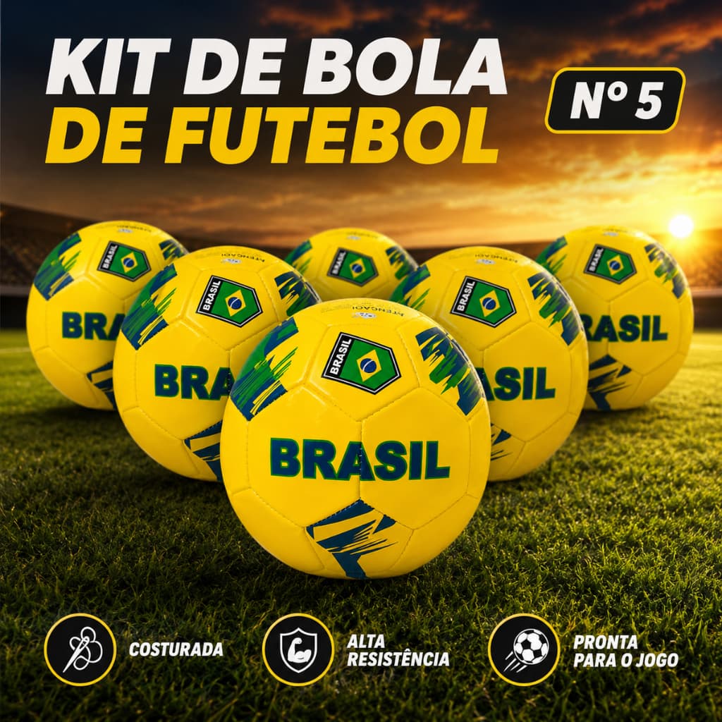 Kit Bola de Futebol N° 5 Brasil Copa Do Mundo Seleção Brasileira