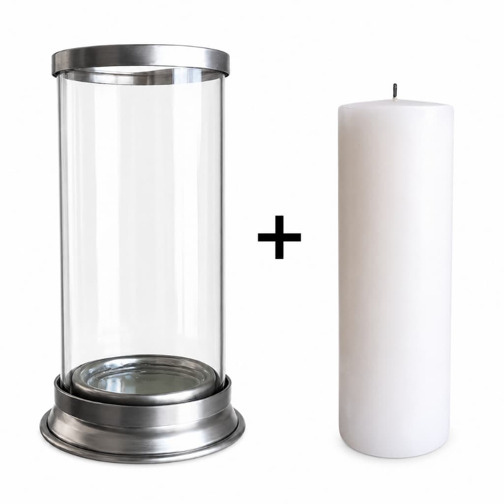 Castiçal Porta Vela 7 Dias Decorativo Kit Completo com Vela de 7 Dias Vidro e Alumínio Luxo