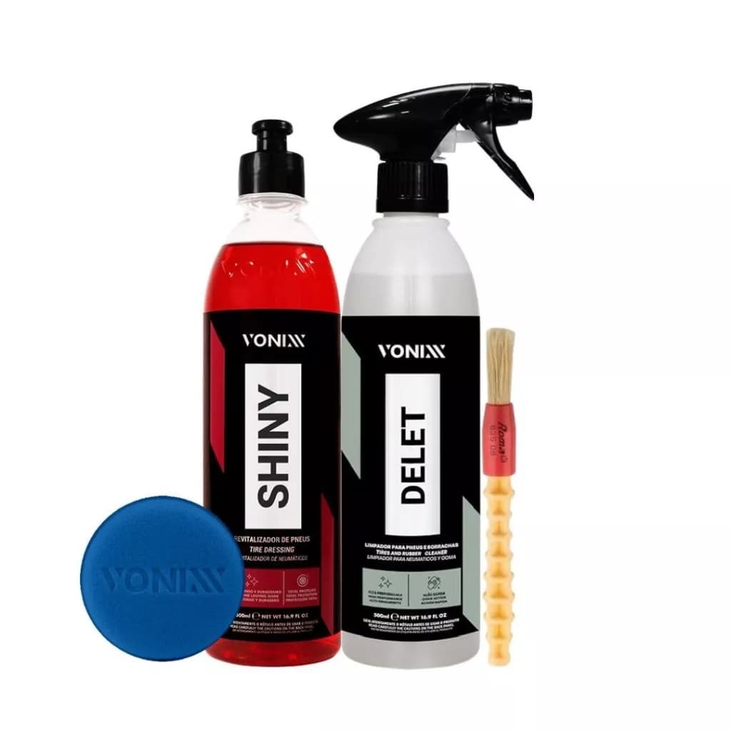 Delet Limpador Pneus E Borrachas Lanternas vonixx Shiny Pretinho Brilho Molhado 500ml