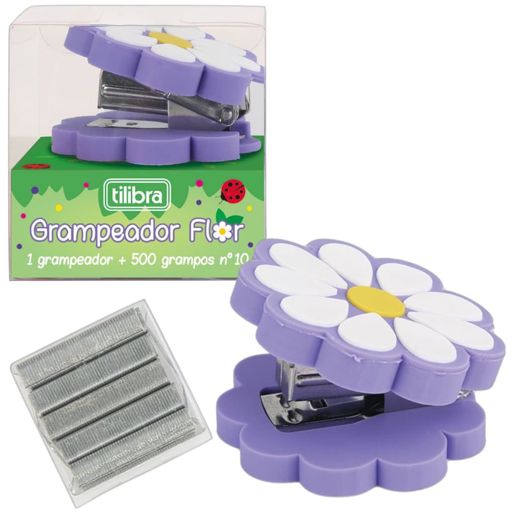 MINI GRAMPEADOR FLOR MARGARIDA TILIBRA + GRAMPOS COR LILÁS