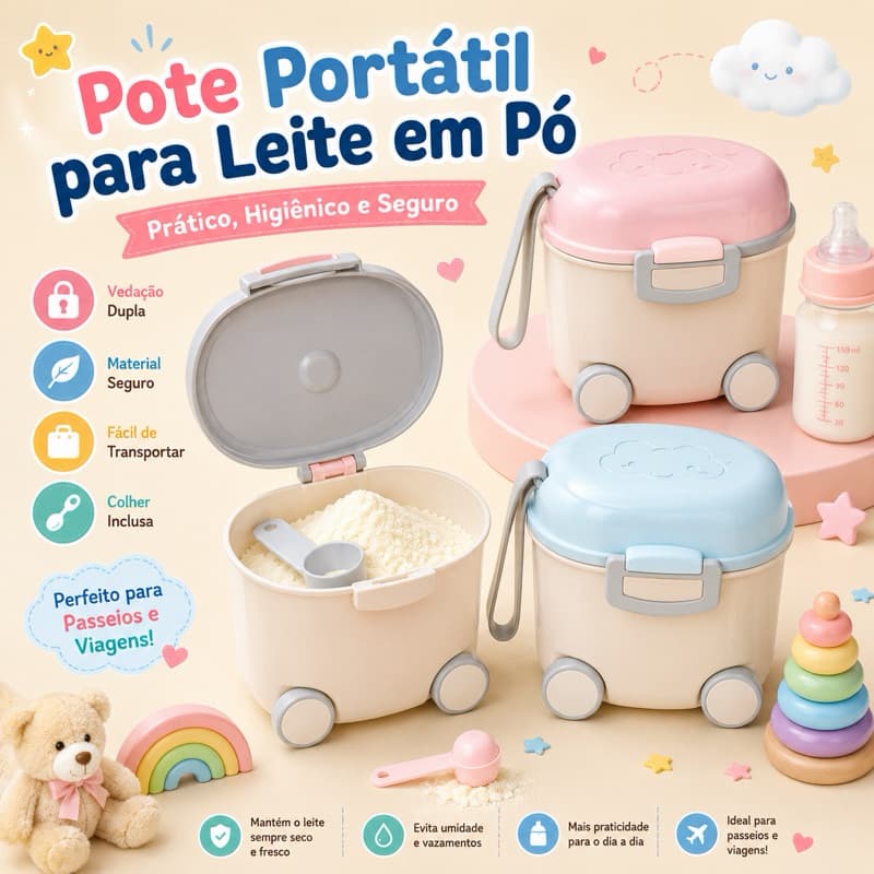 Porta Leite em Pó Bebê Passeio Viagem Com Dosador e Nivelador