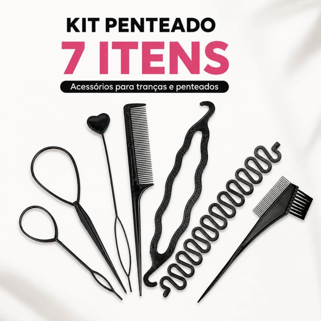 Kit Acessórios para Penteado 7 Itens Tranças Coque Laço Cabelo