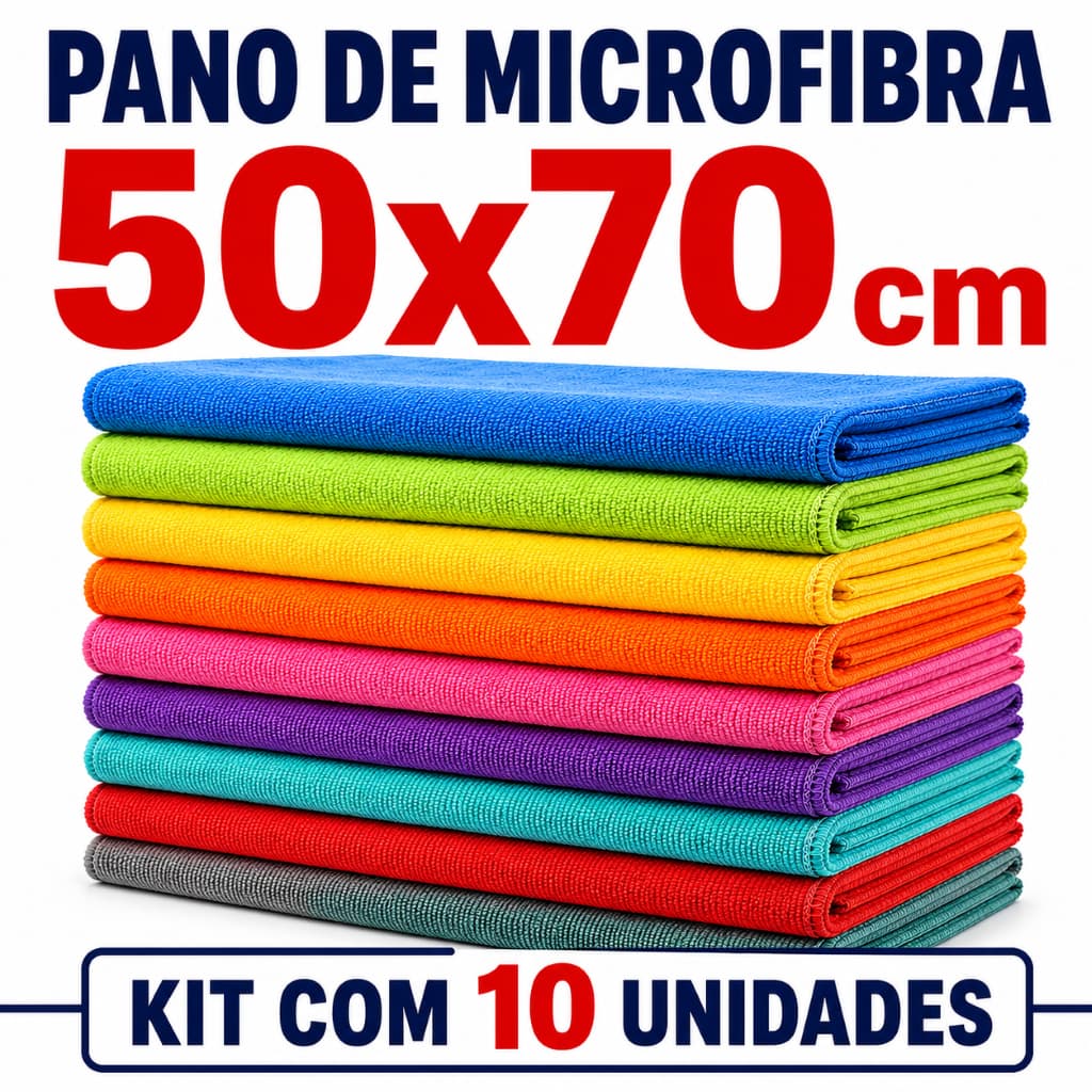 Kit 10 Panos de Microfibra 50x70  Multiuso Alta Absorção