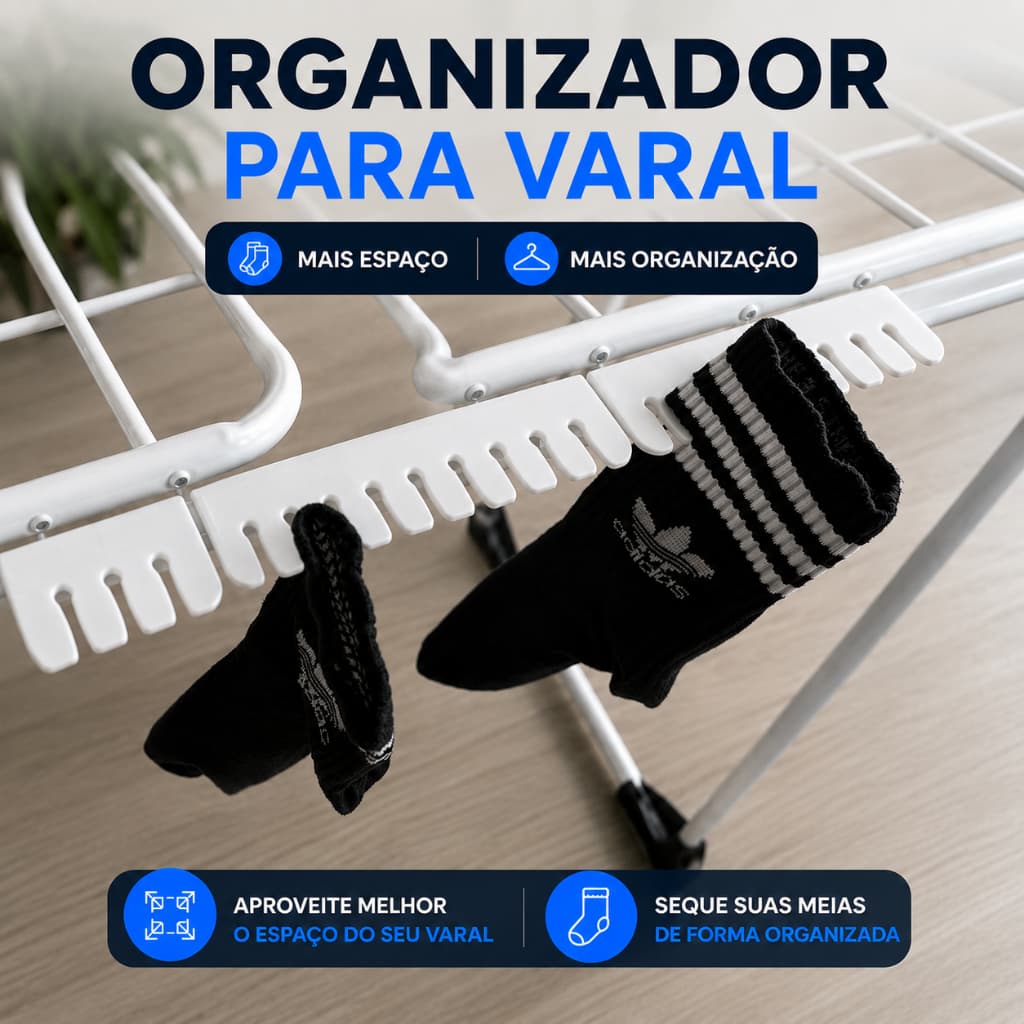 Suporte Organizador para Secar Meias em Varal | Gancho para Varal Retrátil