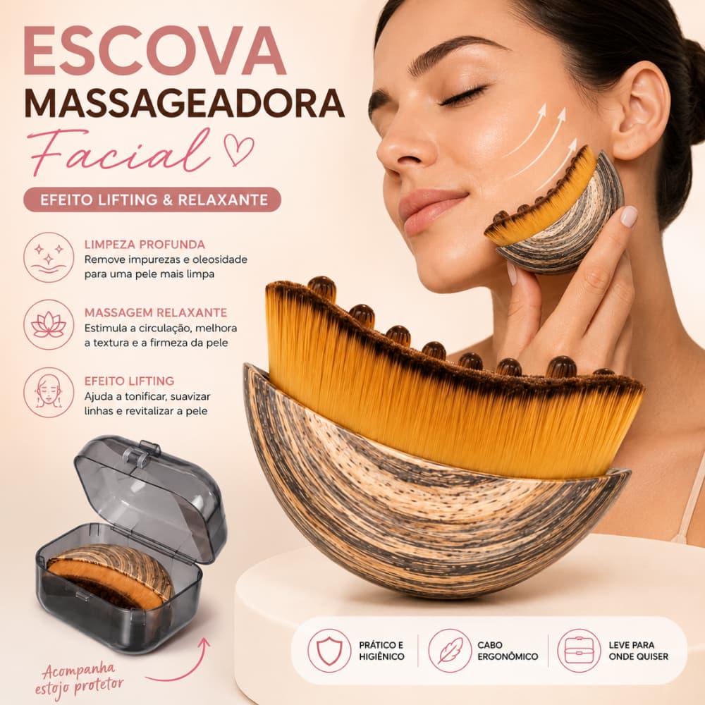 Escova Facial Massageadora Drenagem Linfática Lifting Facial Anti Inchaço Skincare