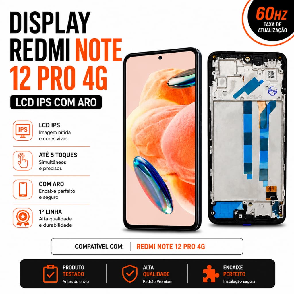 Frontal Premium Redmi Note 12 Pro 4G Tela LCD IPS 1° Linha Display Com Aro Moldura 60 Hz Bom Encaixe