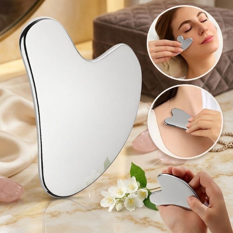 Gua Sha Inox Facial Massageador para Drenagem, Lifting e Anti Inchaço