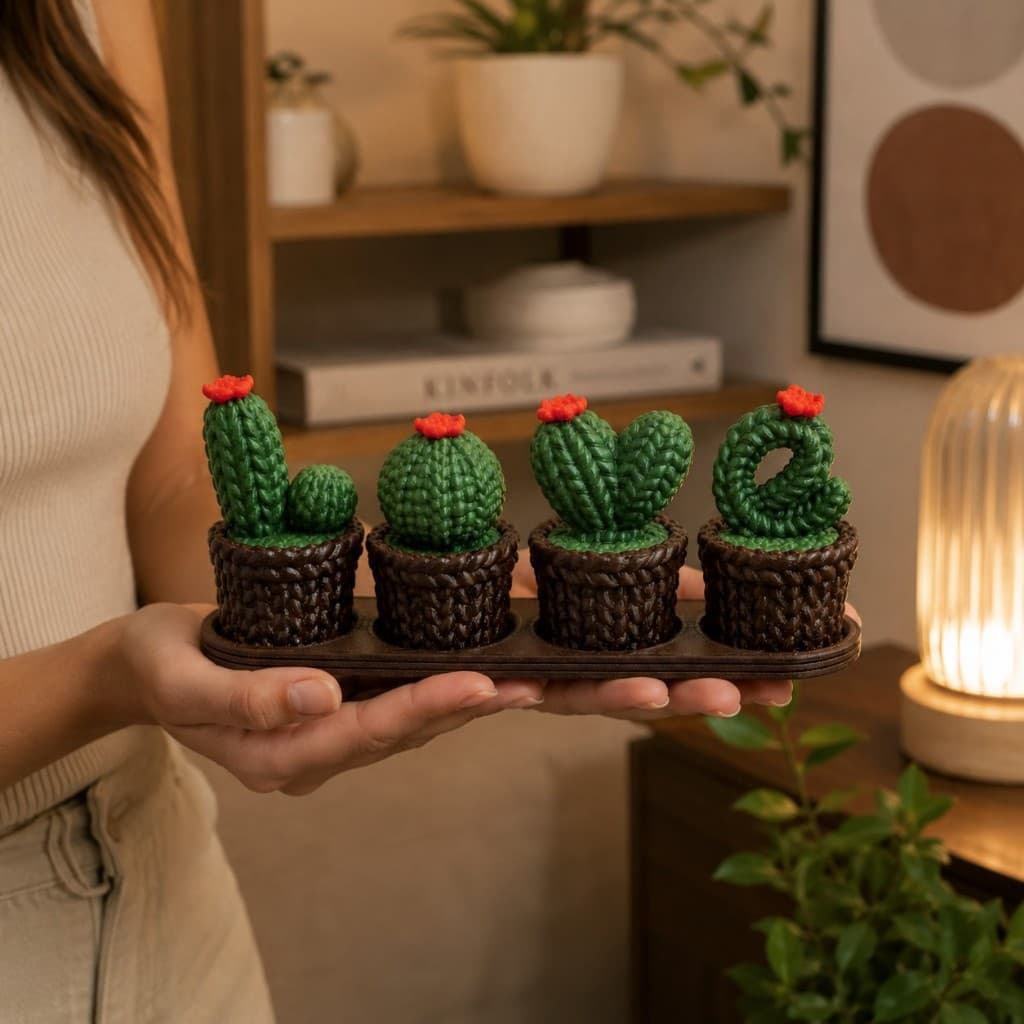 Love Cacto Decorativo Minimalista | Kit com 4 Vasos de Cactos | Decoração para Sala, Escritório e Quarto | 20cm
