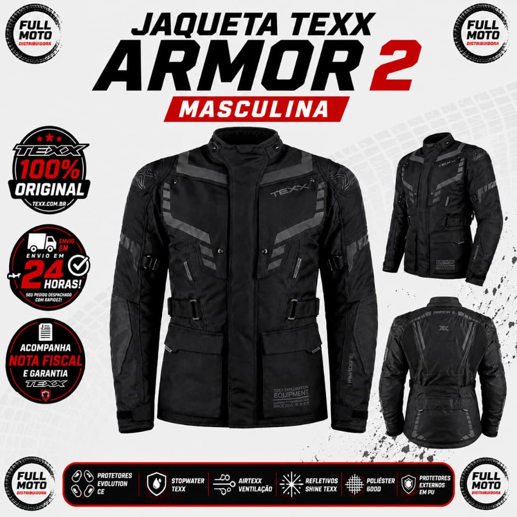 Jaqueta Texx Armor 2 Masculina Preta Moto Motociclista