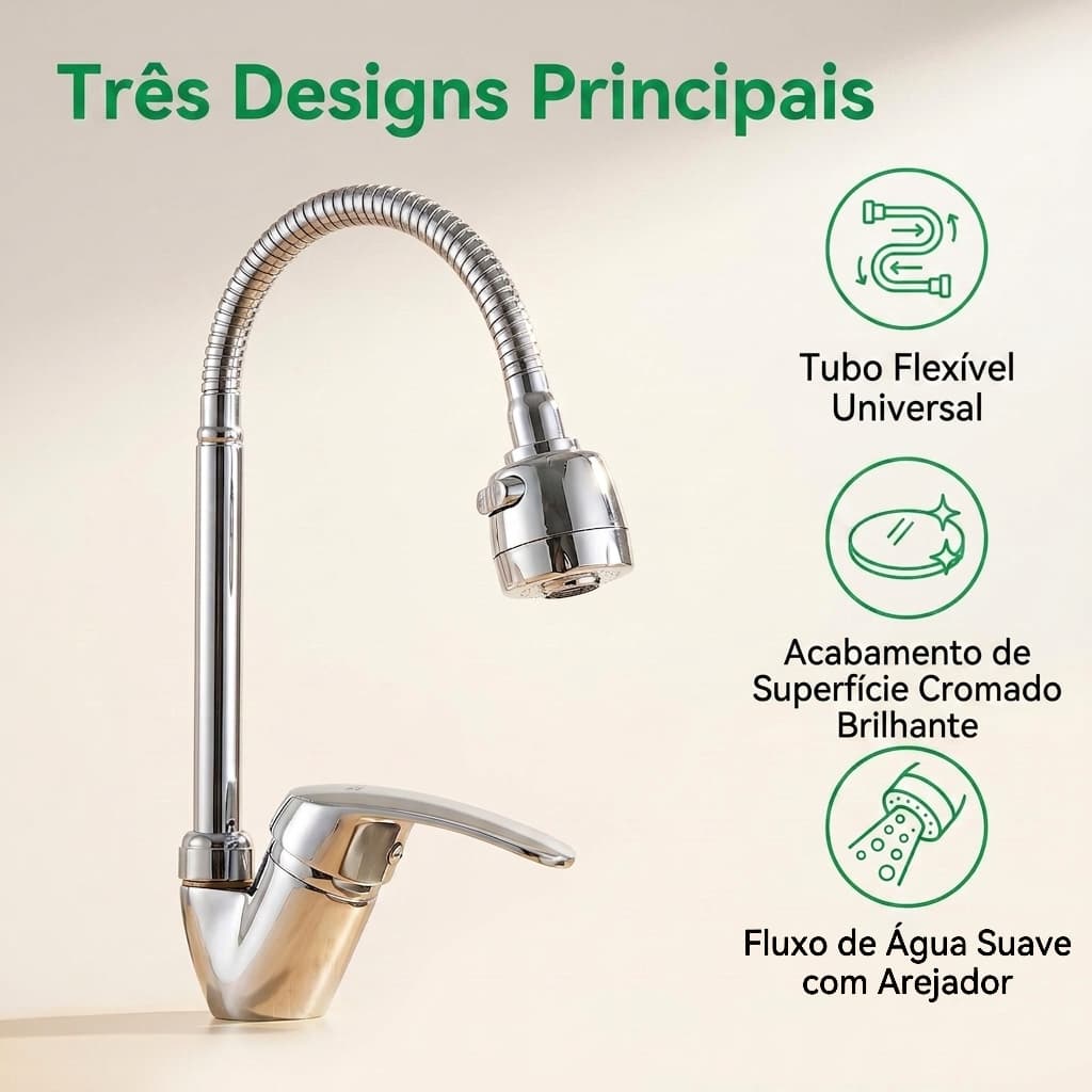 Torneira Gourmet Pia Cozinha Aço Inox Chuveirinho Flexível 2 Jatos Parede Bico Extensível 360°