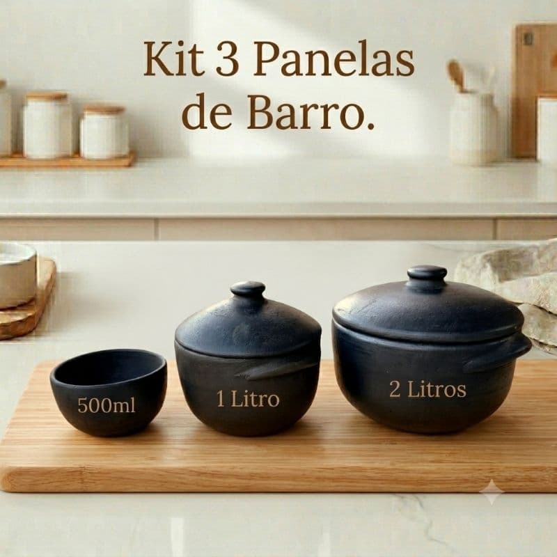 Kit 3 Panelas de barro capixaba- fogão a lenha/gás/forno