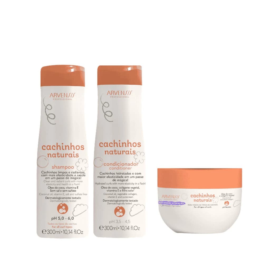 Kit Arvensis Vegano Cachinhos Naturais Sha+Cond+Geleia Forte