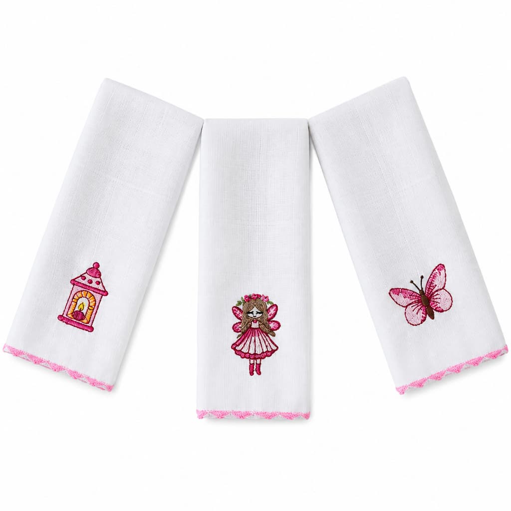 kit 3 Pano Toalha  Boca  Fralda  Bordado 100% Algodão menina Menino