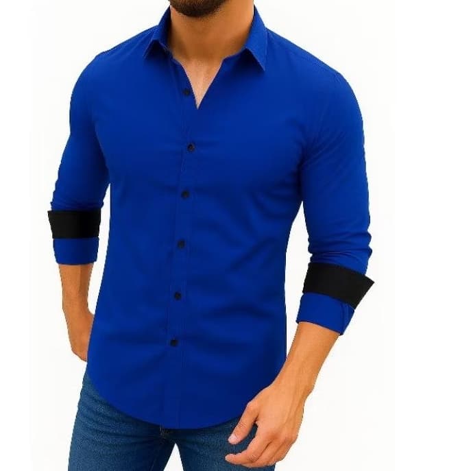 Camisa Masculina Social Manga Longa Azul Royal Premium