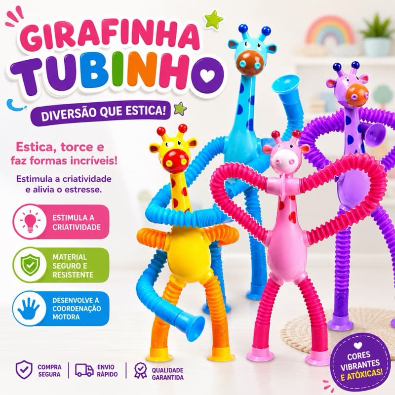 Kit Girafas Flexíveis Com Ventosa Led Pop Tube Brinquedo Infantil  Estica e Puxa Lembrancinhas. Envio Imediato