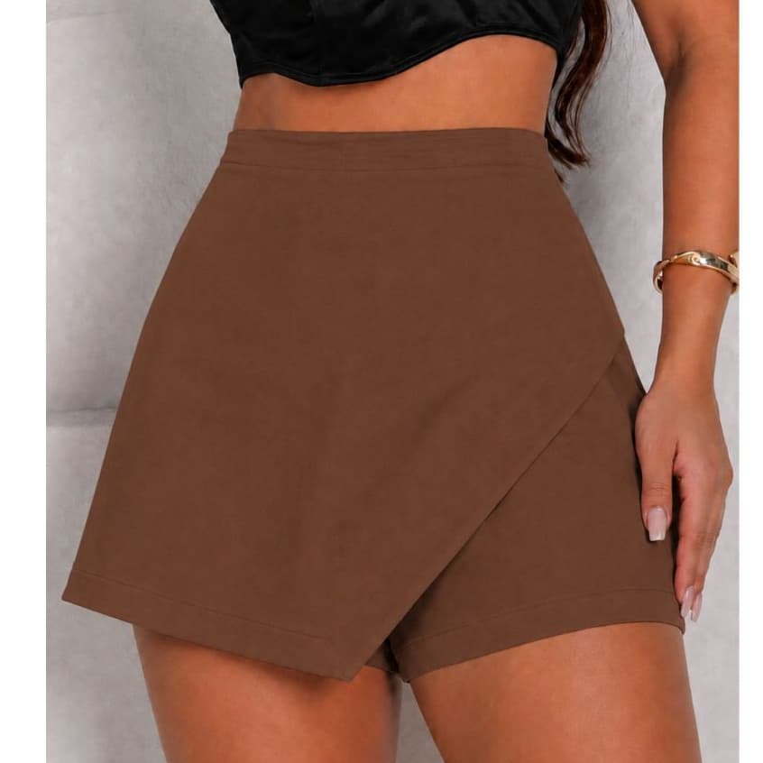 Short Saia Feminino Alfaiataria Chic com Zíper Lateral Cintura Alta  Elegante  Moda Verão