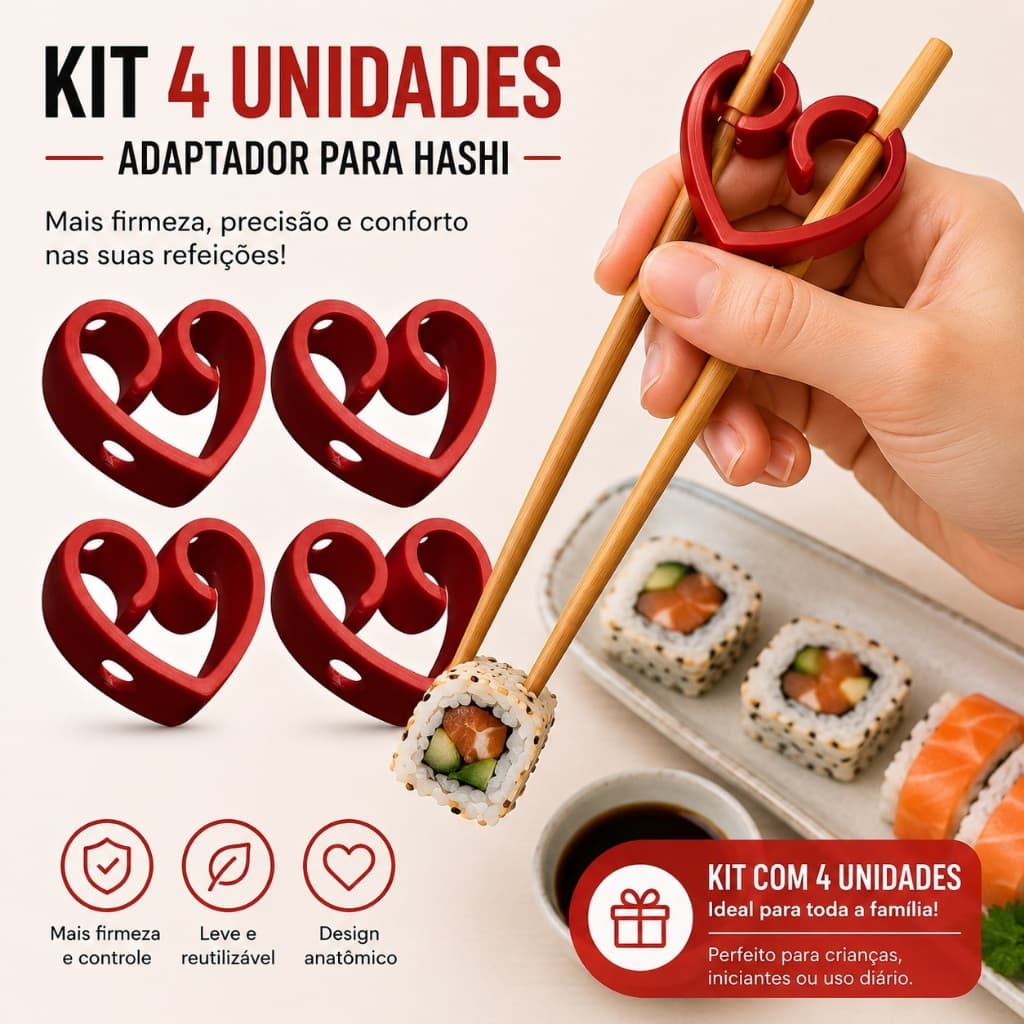 Kit 4 Adaptadores para Hashi | Reutilizável | Ergonômico para Crianças e Iniciantes