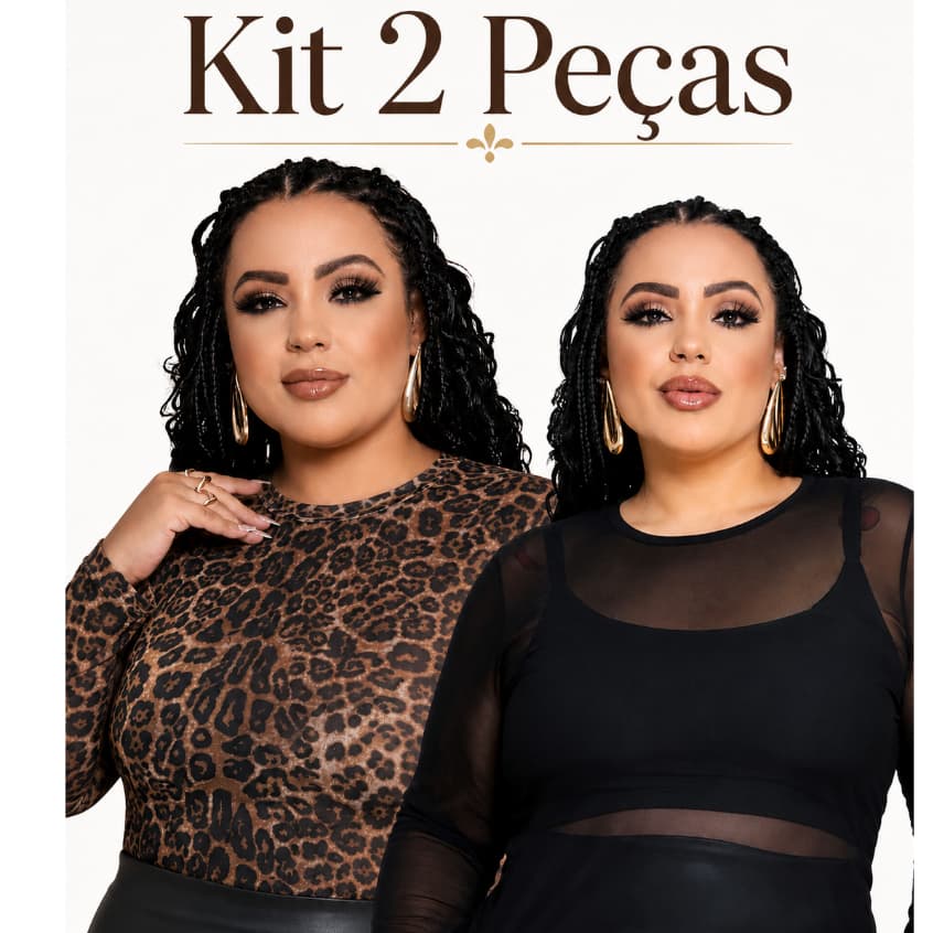 Kit 2 Blusas Femininas em Tule Manga Longa Plus Size Blusinha Transparente Segunda Pele Inverno Frio Elegante para Noite