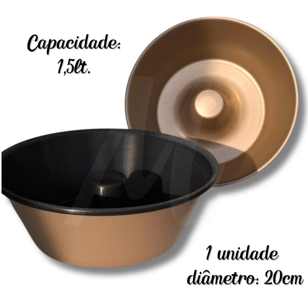 Forma de Bolo Antiaderente Teflon 1,5L com Furo Central Alumínio Teflon para Pudim, Bolo e Tortas