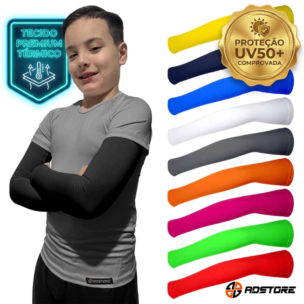 Manguito Infantil Proteção Solar UV50+ Premium Esportes Futebol Ciclismo (1 Par)