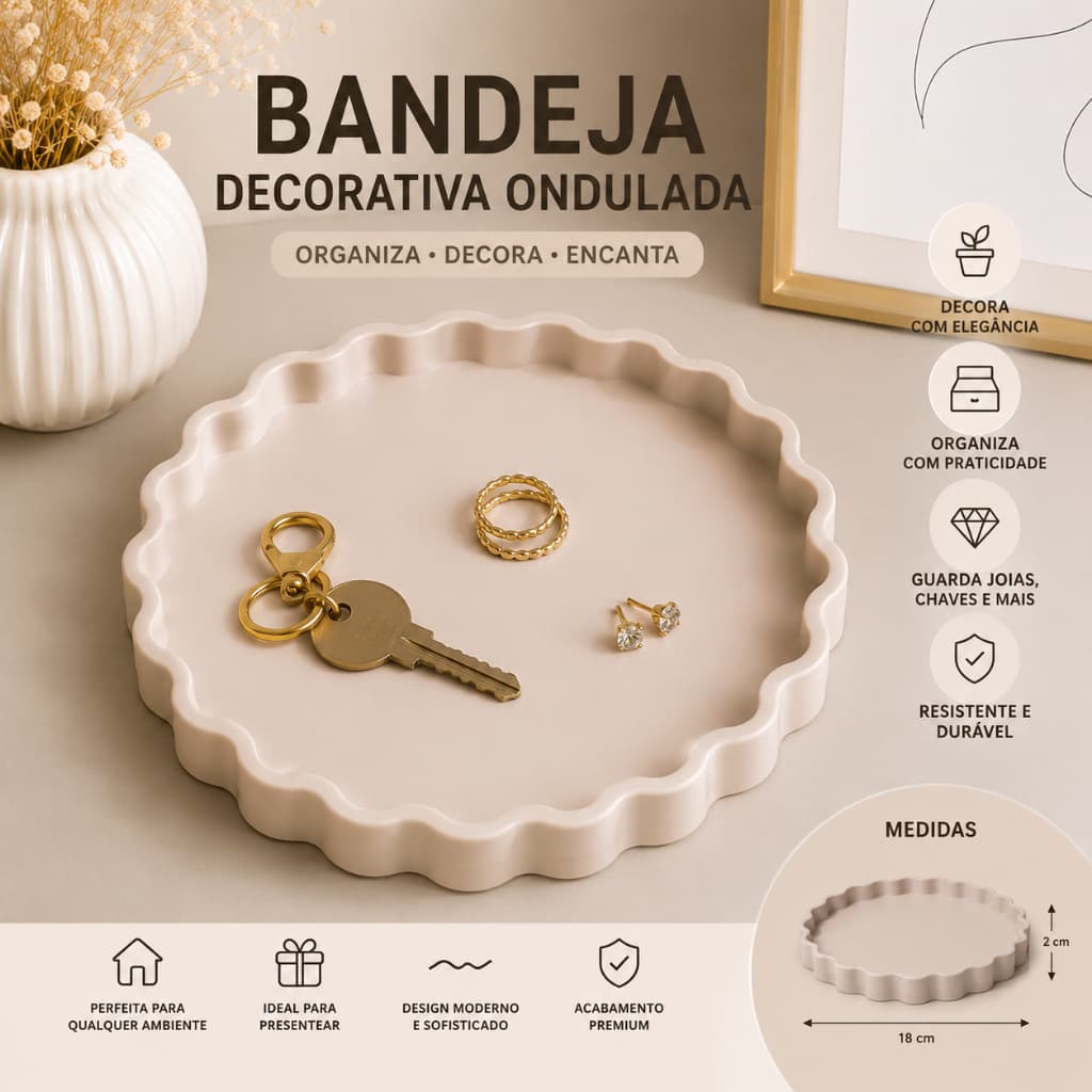 Bandeja Decorativa Redonda Ondulada/ Porta Joias Chaves Organizador  Minimalista