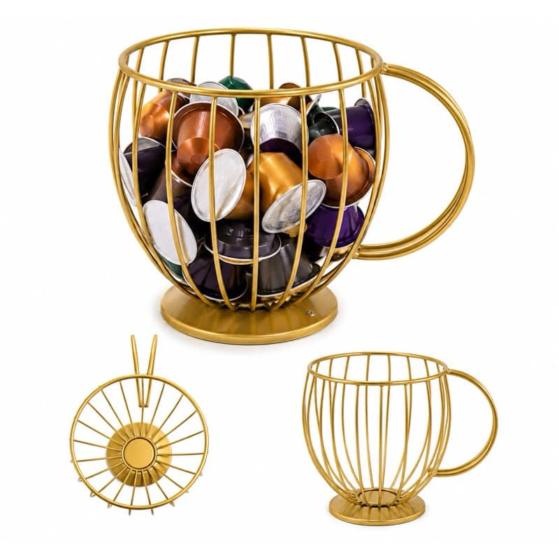 Porta Cápsulas de Café em Formato de Xícara Dourado Organizador para Cápsulas Decorativo em Metal Nespresso|Dolce Gusto