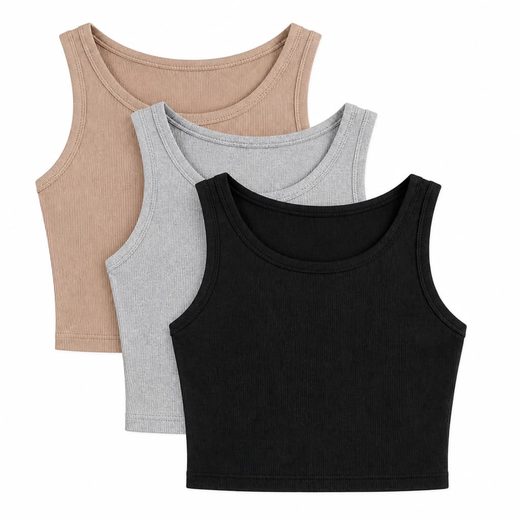 Kit 3 ou 1 Cropped Regata Feminino Canelado Gola Redonda Blusa Básica Casual Academia Feminina Crooped Regatinha Cropet