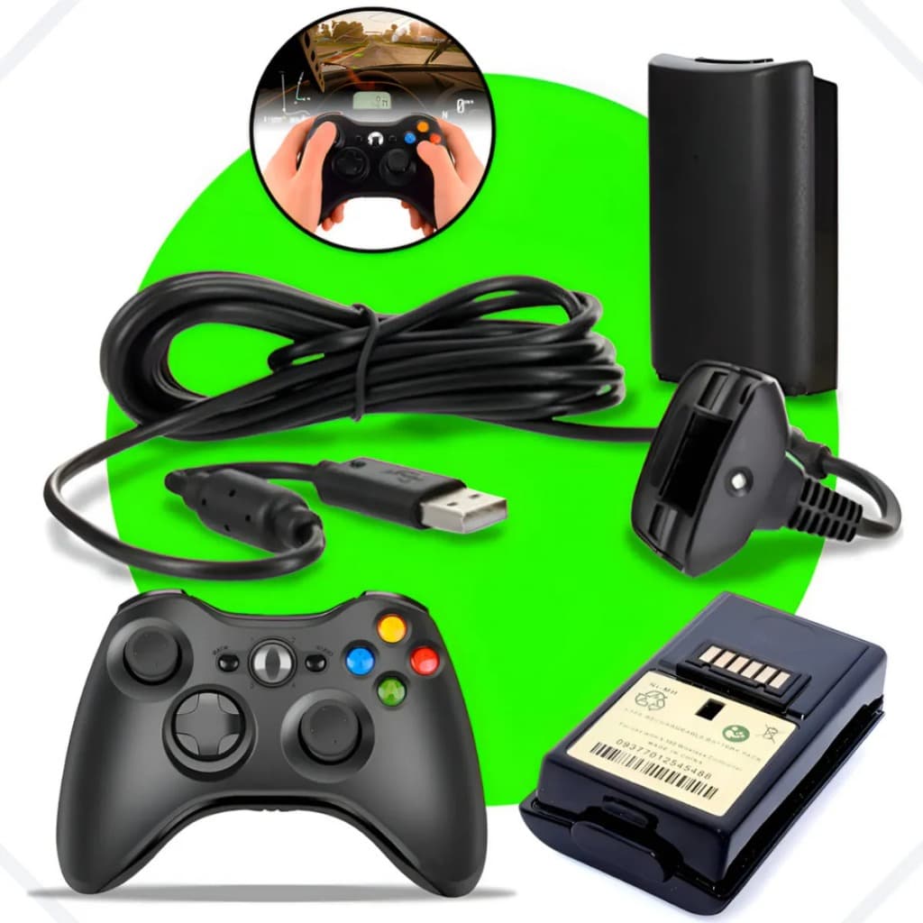 Bateria P/ Controle Xbox 360 + 1 Cabo Carregador 1.50m