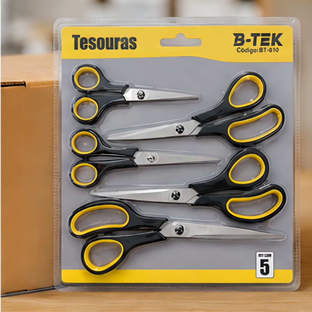 Kit 5 Tesouras Multiuso Aço Inox Profissional Costura Artesanato Cozinha Escritório Uso Geral