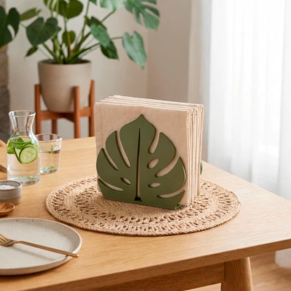 Porta Guardanapo Decorativo  Costela de Adão Premium Verde Mesa Posta Cozinha Moderna Chique Cozinha