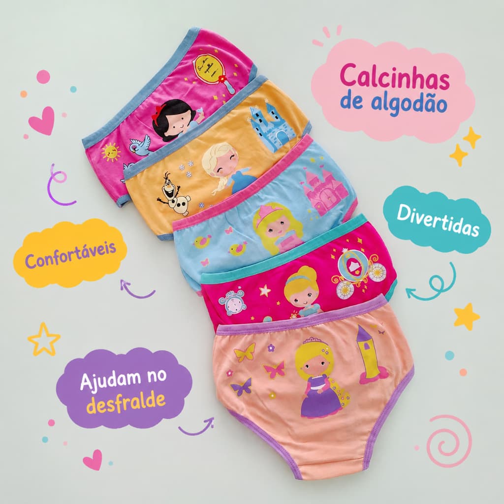 Kit de Calcinhas Infantil 100%  Algodão Calcinha Menina Criança confortável Desfralde