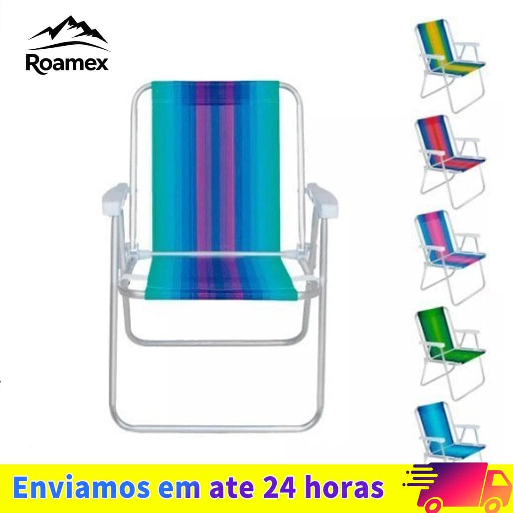 Kit 2 Cadeira de Praia Varanda Alta em Ferro 110 kg Cores Variadas
