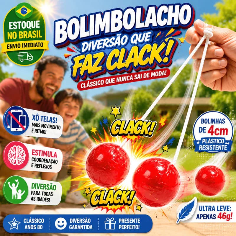 Brinquedo Retro Anos 80 Bolimbolacho Bate Bate Divertido e Clássico Estimula a Concentração e Ritmo