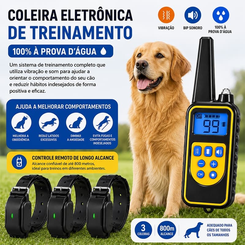 Coleira Colar Adestramento Cães Cachorro Prova D'Água Recarregável com controle Controle Remoto