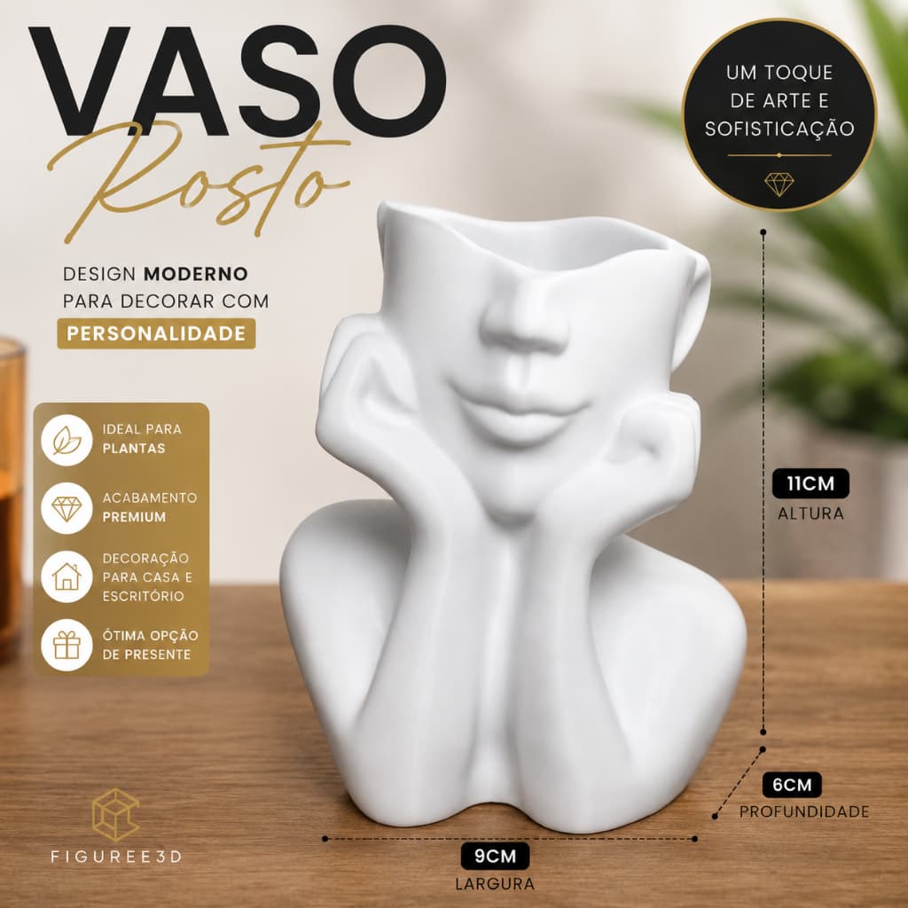 Vaso Decorativo Rosto Moderna Escultura Minimalista Branco para Sala Quarto Escritório Decoração