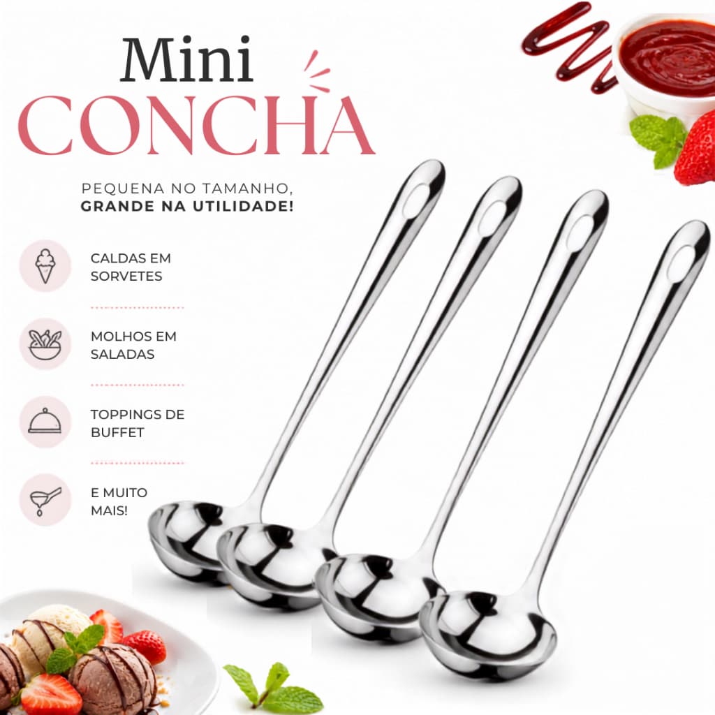 Mini Conchas Inox Kit Para Molhos Caldos Farofa Buffet Cozinha