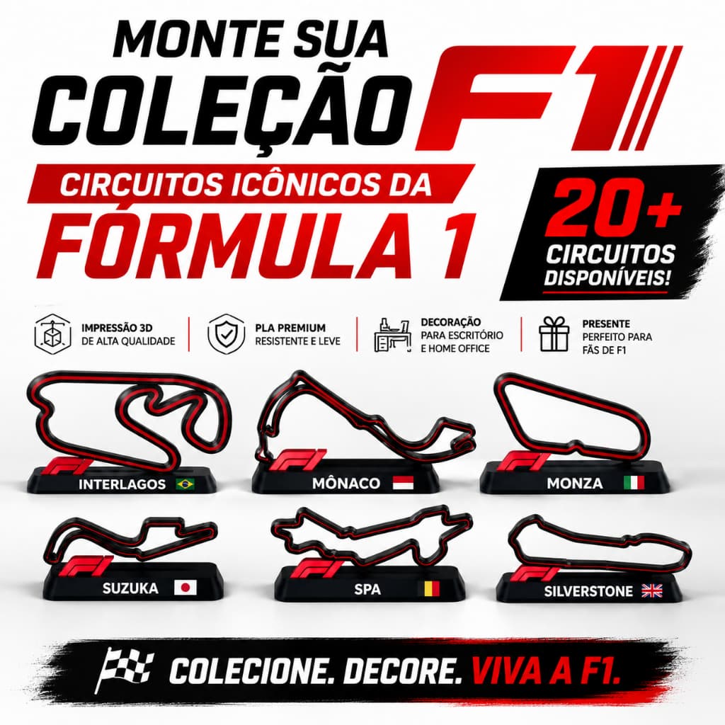 Circuitos Fórmula 1 em Impressão 3D | Monte sua Coleção F1 | 20+ Modelos Disponíveis | Presente