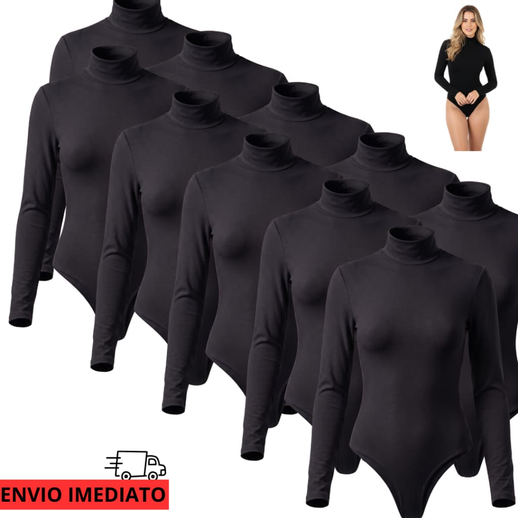 Kit 20 Body Feminino Gola Alta Cacharrel Maga Longa Suplex Liso Collant Segunda Pele Forro Duplo