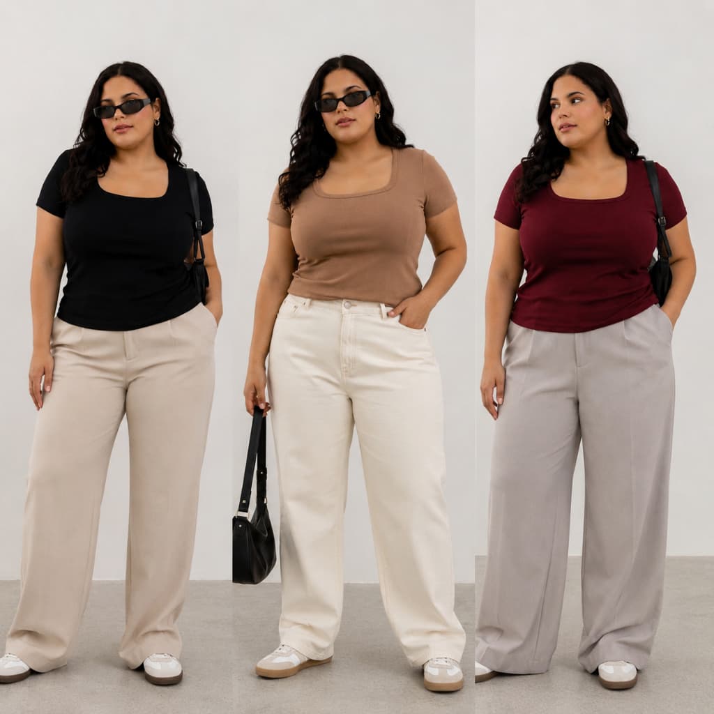Kit 3 Blusas Feminina Plus Size Ribaninha Canelada Decote Quadrado Manga Curta Básica Casual Moda Conforto