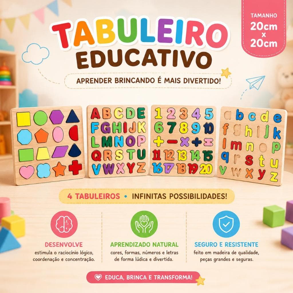 Tabuleiro Educativo Infantil Madeira Formas Montessori
