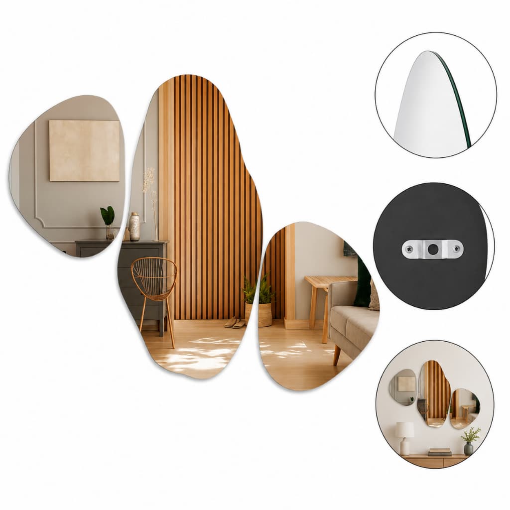Kit 3 Espelhos Orgânicos Modernos Luxo Parede Design Premium Sala Quarto