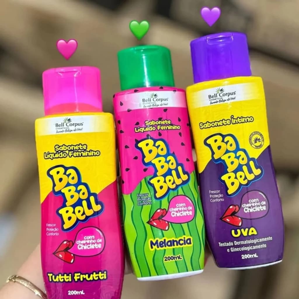 Kit 2 Sabonete Íntimo Líquido Baba Bell Tutti Frutti + Uva + Melancia 200ml
